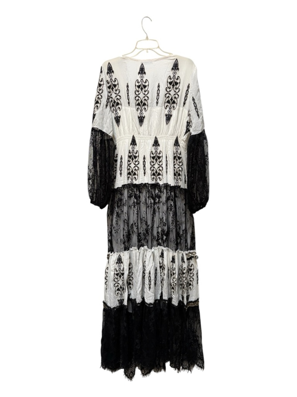 Laurie & Joe  Black & Ivory Beaded Lace Maxi Tiered Dress NWT - Picture 4 of 14